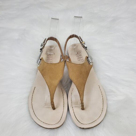 Franco Sarto Size 7.5 Grip Two Tone Leather Wedge Sandal - Picture 2 of 10